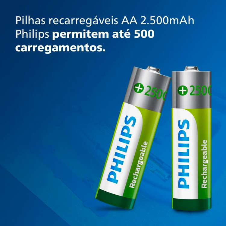 Pilha recarregável Philips AA 2500mAh R6B4RTU25/97 cartela com 4 unidades