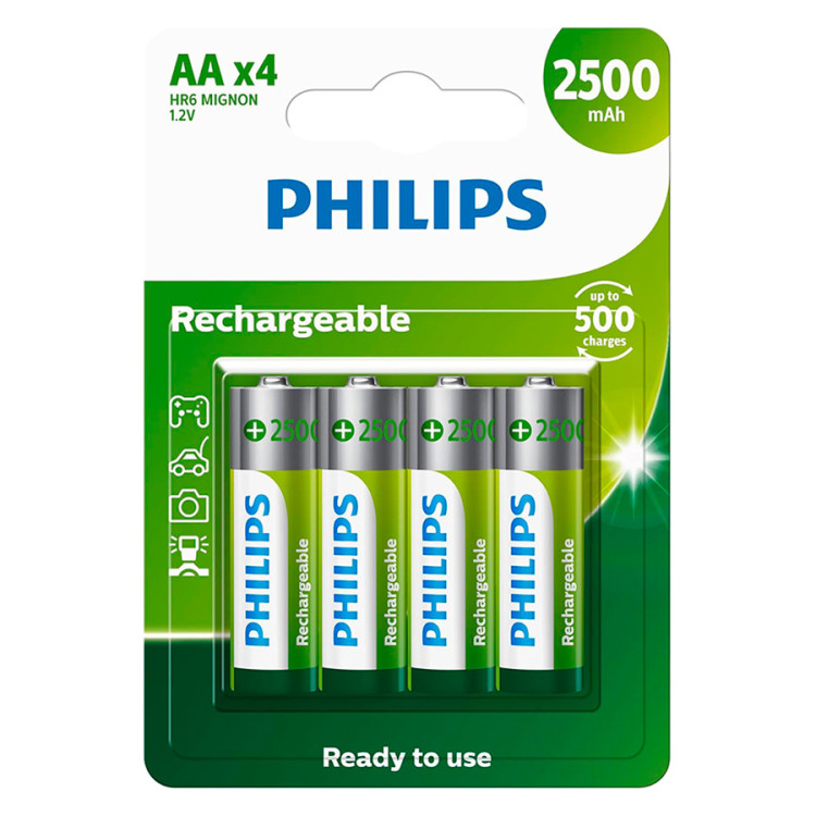 Pilha recarregável Philips AA 2500mAh R6B4RTU25/97 cartela com 4 unidades