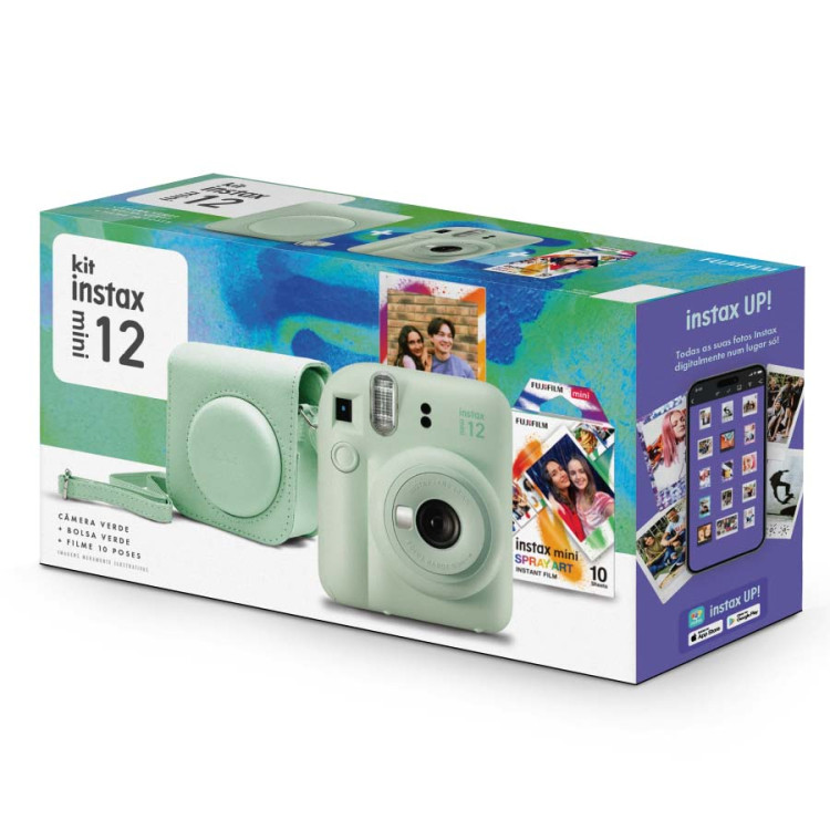 Kit câmera Instantânea Fujifilm instax mini 12 VERDE MENTA + bolsa + filme spray com 10 fotos