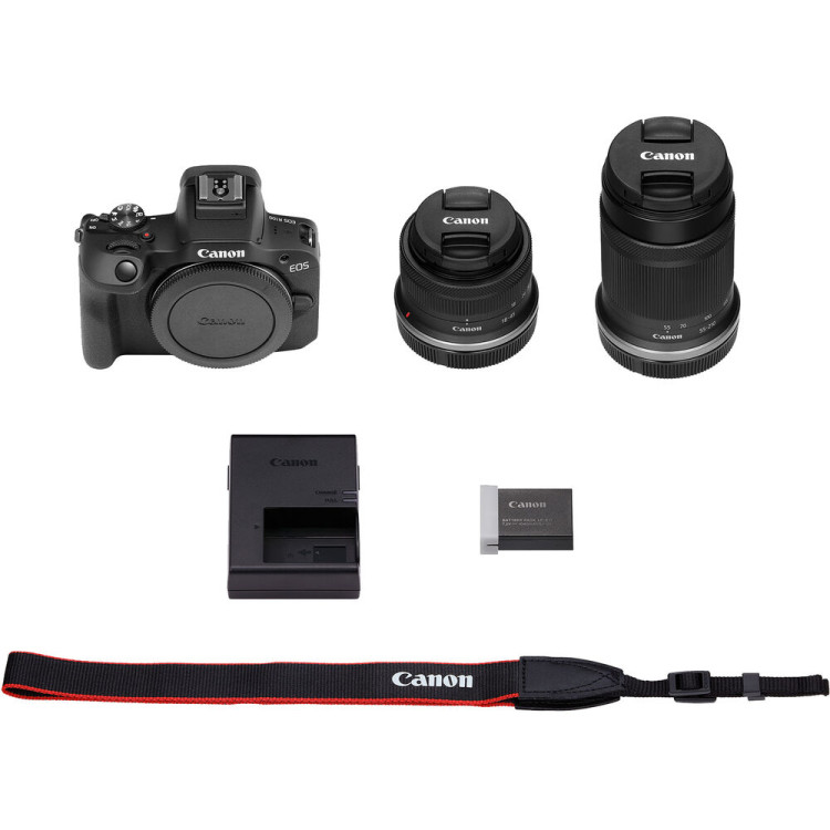 Câmera mirrorless Canon EOS R100 com RF-S 18-45mm + RF-S 55-210mm