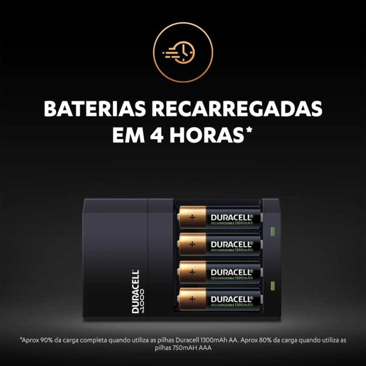 Carregador de pilhas Duracell com 4 pilhas AA 2500mAh (CEF14BR4)