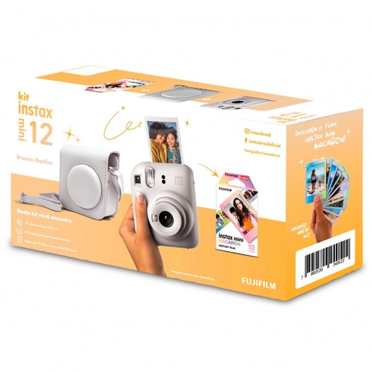 Kit câmera Instantânea Fujifilm instax mini 12 BRANCO MARFIM + bolsa + filme macaron com 10 fotos