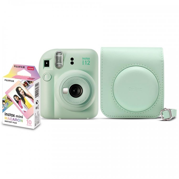Kit câmera Instantânea Fujifilm instax mini 12 VERDE MENTA + bolsa + filme macaron com 10 fotos
