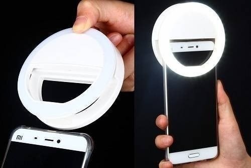 Mini Iluminador de LED circular Selfie Ring Light XJ-01 para smartphone - PRETO