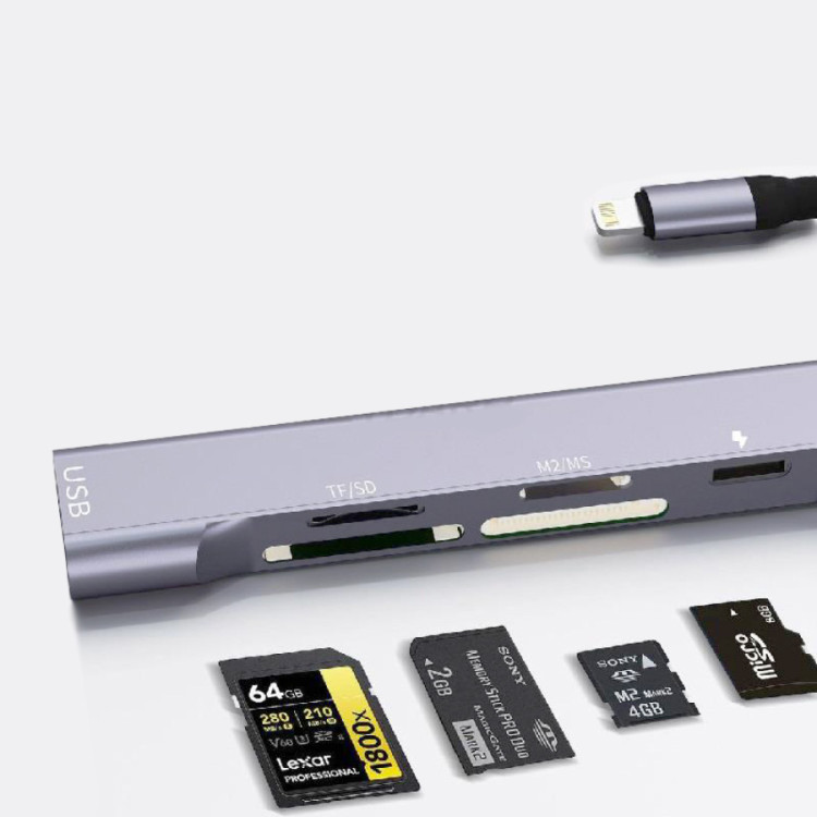 Leitor de cartão SD, micro SD e Memory Stick para iPhone Lightining
