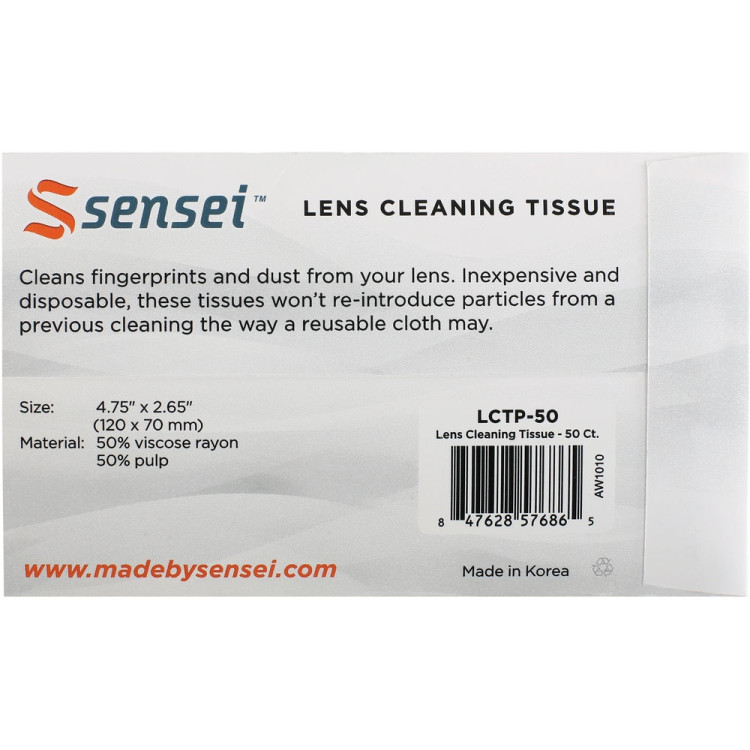 Lenço de papel Sensei LCTP-50 para limpeza óptica - 50 Folhas