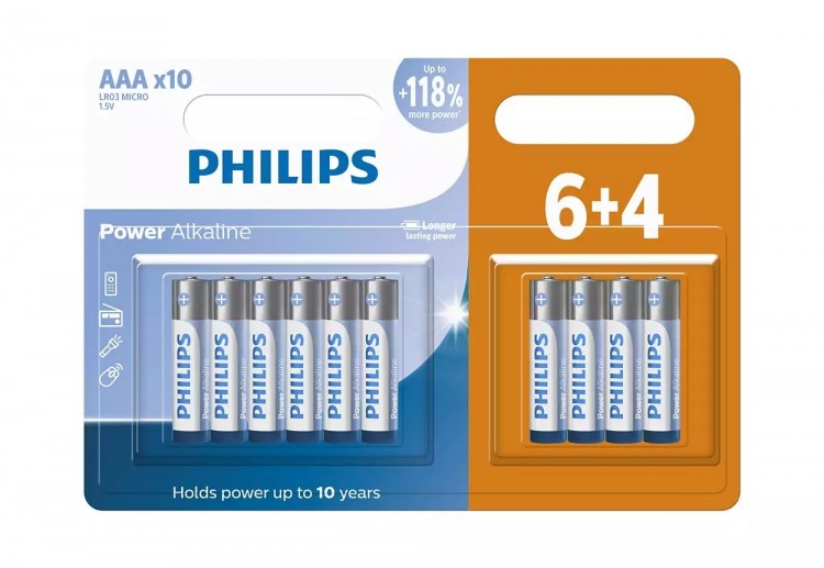Pilha alcalina Philips AAA LR03P10BP/59 - cartela com 10 unidades