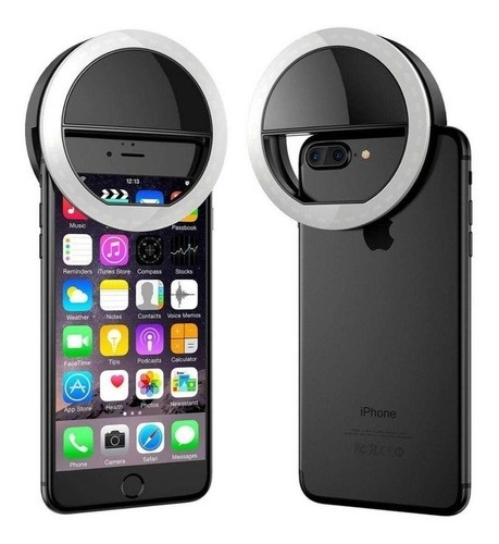 Mini Iluminador de LED circular Selfie Ring Light XJ-01 para smartphone - PRETO
