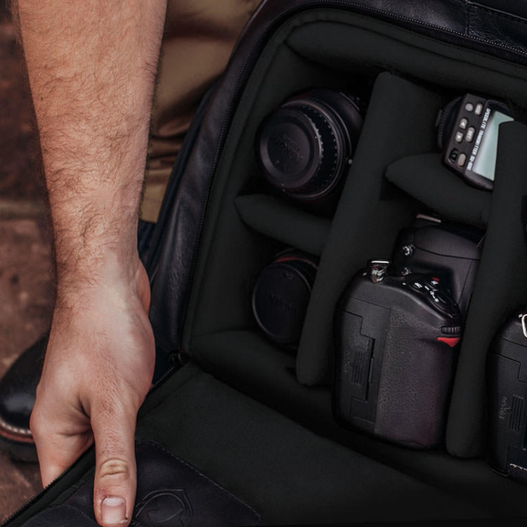 Mochila de couro legítimo Nordweg NW055B-CA Caramelo para fotógrafos