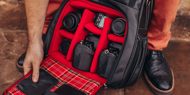 Mochila de couro legítimo Nordweg NW055C-IP Italiano Preto para fotógrafos