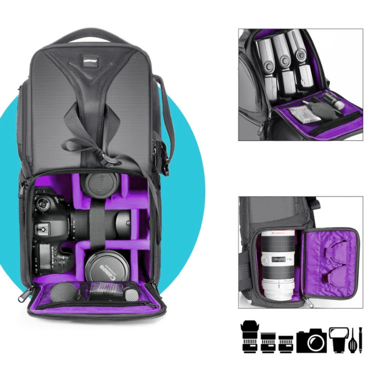 Mochila Neewer EC-8879-S para equipamento fotográfico (Fundo Roxo)