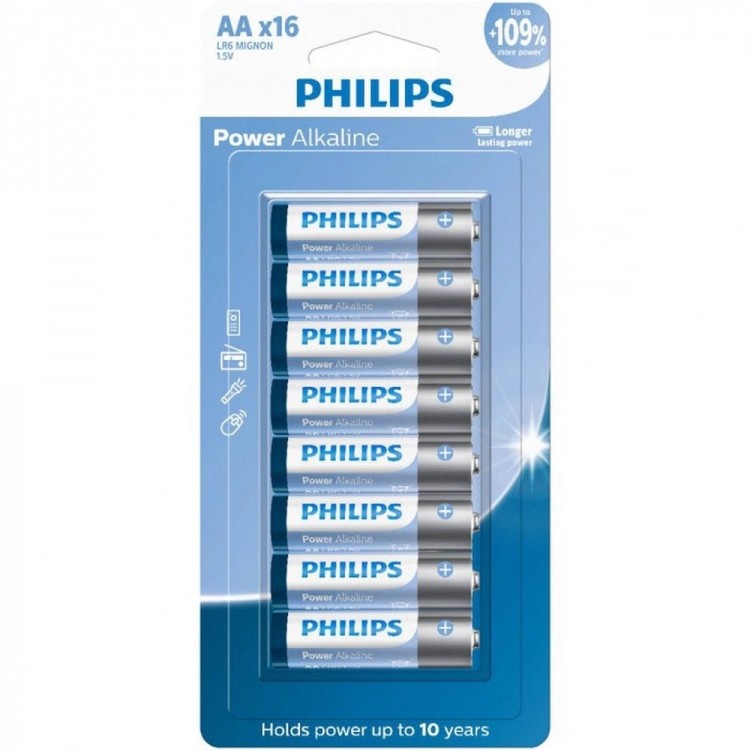 Pilha alcalina Philips AA LR6P16B/59 cartela com 16 unidades