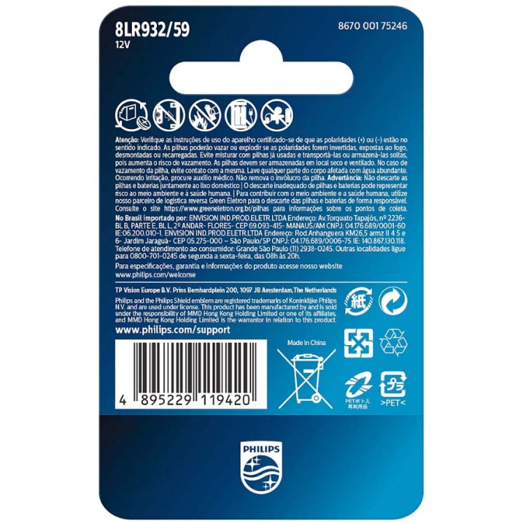 Pilha alcalina Philips A23 12V (8LR932/59)