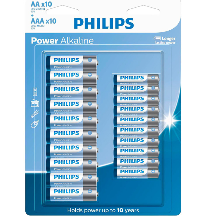 Pilha alcalina Philips AA e AAA LR036P20BP/59 - cartela com 20 unidades