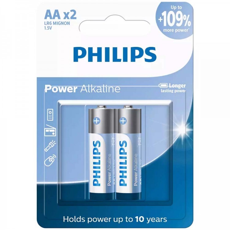 Pilha alcalina Philips AA LR6P2B/59 - cartela com 2 unidades