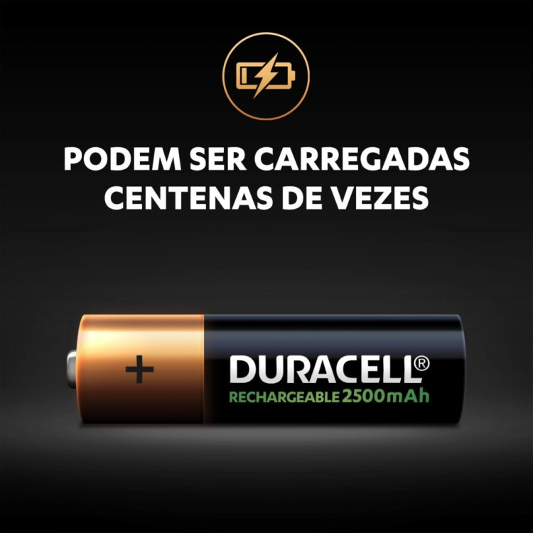 Pilha recarregável Duracell AA 2500mAh cartela com 4 unidades