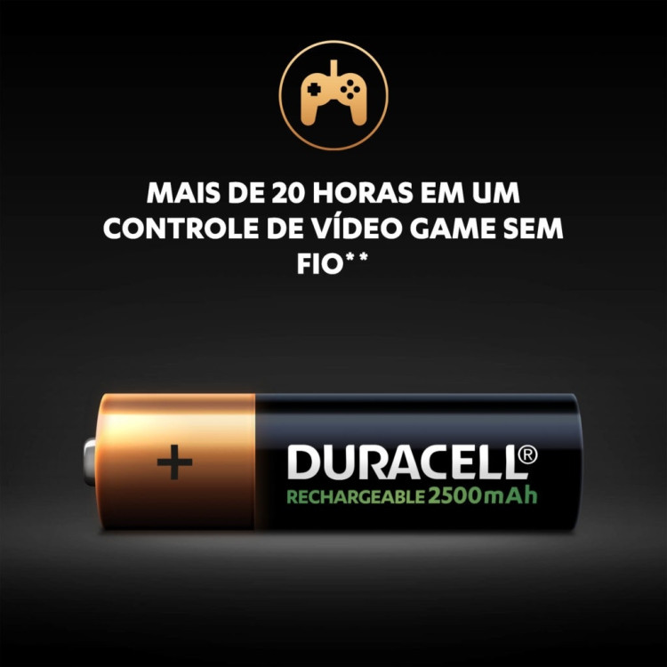 Pilha recarregável Duracell AA 2500mAh cartela com 4 unidades