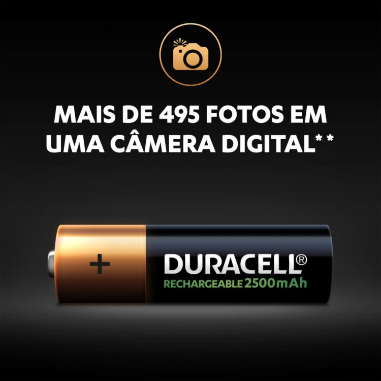 Pilha recarregável Duracell AA 2500mAh cartela com 4 unidades