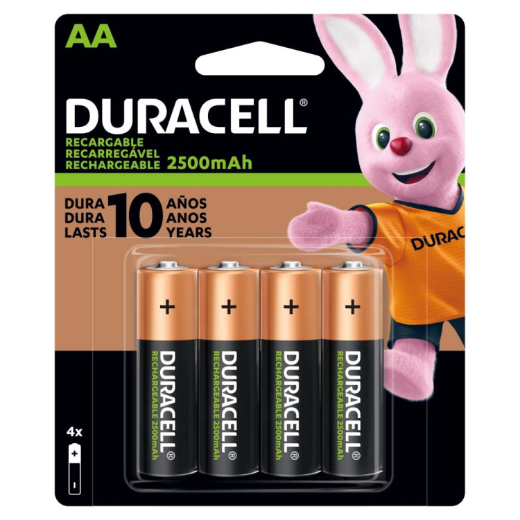 Pilha recarregável Duracell AA 2500mAh cartela com 4 unidades