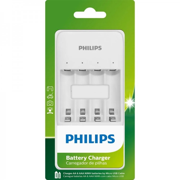 Carregador de pilhas Philips SCB3400NB/59 para pilhas AA e AAA via Micro USB (sem pilhas)