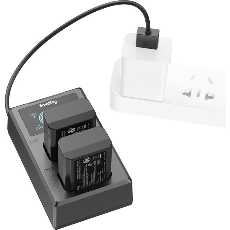 Carregador duplo SmallRig 3818 com duas baterias NP-FW50
