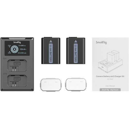 Carregador duplo SmallRig 3818 com duas baterias NP-FW50