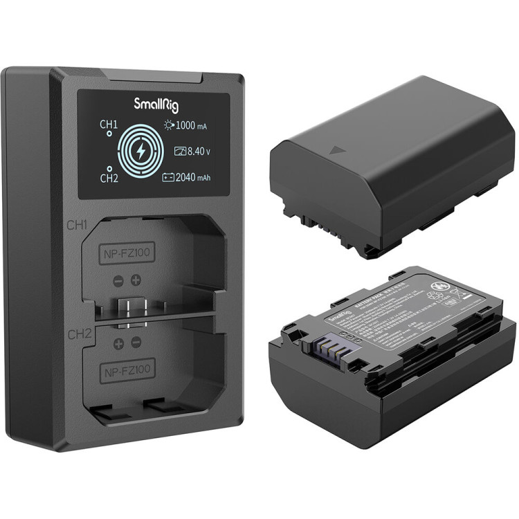 Carregador duplo SmallRig 3824 com duas baterias NP-FZ100