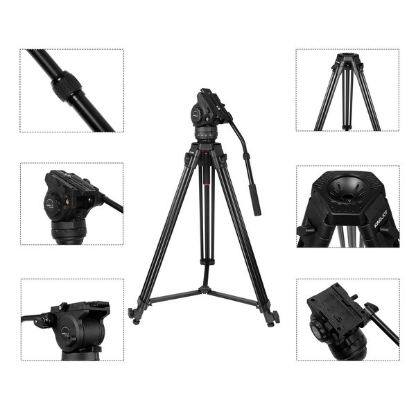 Tripé Kingjoy VT-2100L + VT-3530 com cabeça para vídeo - Suporta até 15 kg