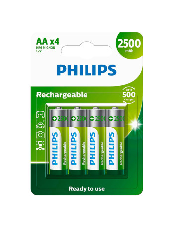 Pilha recarregável Philips AA 2500mAh R6B4RTU25/97 cartela com 4 unidades