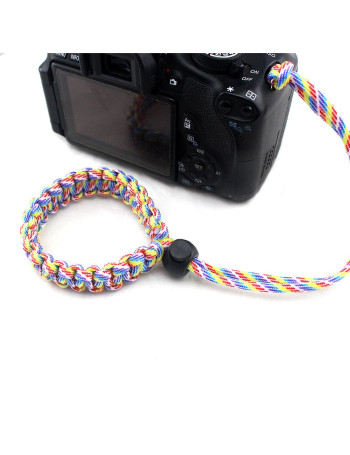 Alça de pulso de nylon tipo paracord para câmera fotográfica - arco-íris