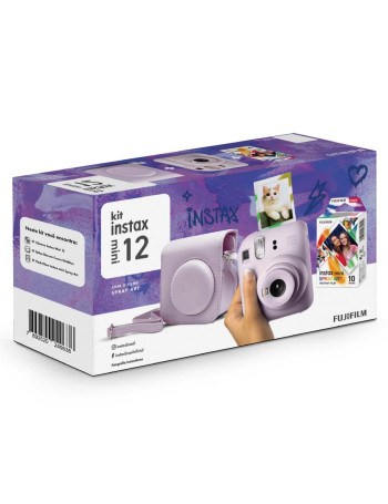 Kit câmera Instantânea Fujifilm instax mini 12 LILÁS CANDY + bolsa + filme spray com 10 fotos