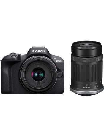 Câmera mirrorless Canon EOS R100 com RF-S 18-45mm + RF-S 55-210mm