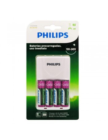 Carregador de pilhas Philips SCB2445NB com 4 pilhas AA 2450mAh