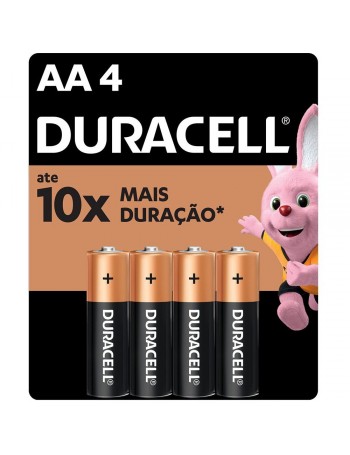Pilha alcalina Duracell AA MN1500B4 cartela com 4 unidades