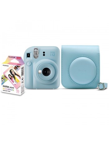 Kit câmera Instantânea Fujifilm instax mini 12 AZUL CANDY + bolsa + filme macaron com 10 fotos