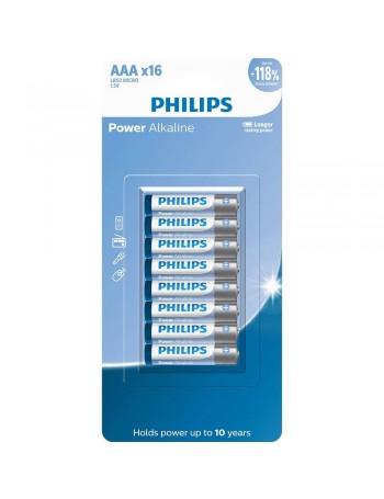 Pilha alcalina Philips AAA LR03P16B/59 cartela com 16 unidades