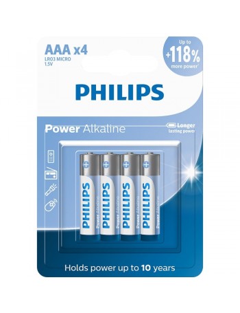 Pilha alcalina Philips AAA LR03P4B/59 - cartela com 4 unidades