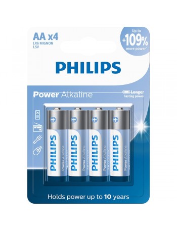 Pilha alcalina Philips AA LR6P4B/59 - cartela com 4 unidades