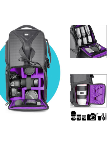 Mochila Neewer EC-8879-S para equipamento fotográfico (Fundo Roxo)