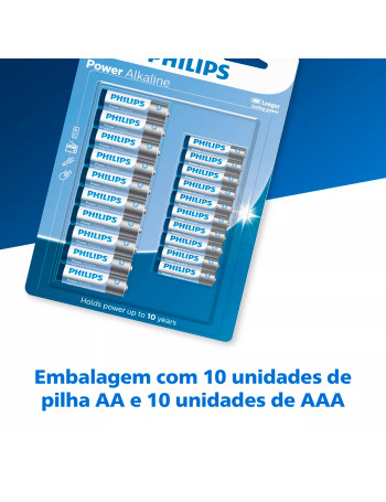 Pilha alcalina Philips AA e AAA LR036P20BP/59 - cartela com 20 unidades