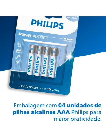 Pilha alcalina Philips AAA LR03P4B/59 - cartela com 4 unidades