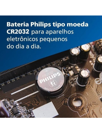 Pilha de lítio Philips CR2032 3V cartela com 5 unidades (CR2032P5B/59)