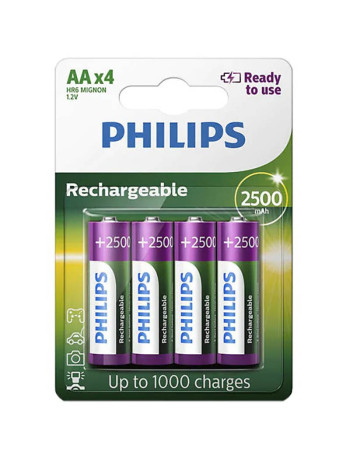 Pilha recarregável Philips AA 2500mAh R6B4RTU25/97 cartela com 4 unidades