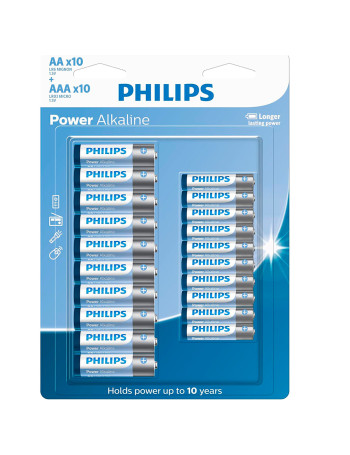Pilha alcalina Philips AA e AAA LR036P20BP/59 - cartela com 20 unidades
