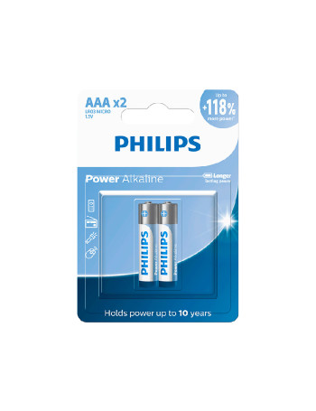 Pilha alcalina Philips AAA LR03P12S/59 - cartela com 2 unidades