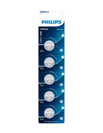Pilha de lítio Philips CR2032 3V cartela com 5 unidades (CR2032P5B/59)