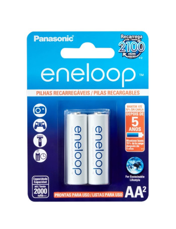 Pilha recarregável Panasonic AA Eneloop 2000mAh BK-3MCCE/2BB - Cartela com 2 unidades