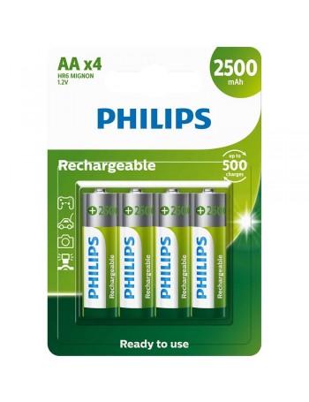 Pilha AA recarregável Philips 2500mAh R6B4RTU25/59 - cartela com 4 unidades