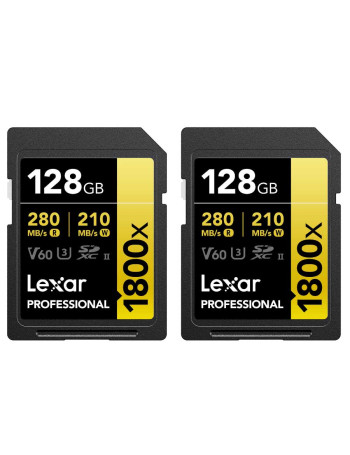 Cartão SDXC Lexar Gold Series UHS-II 128GB - 280MB/s (V60) (kit com 2 unidades)