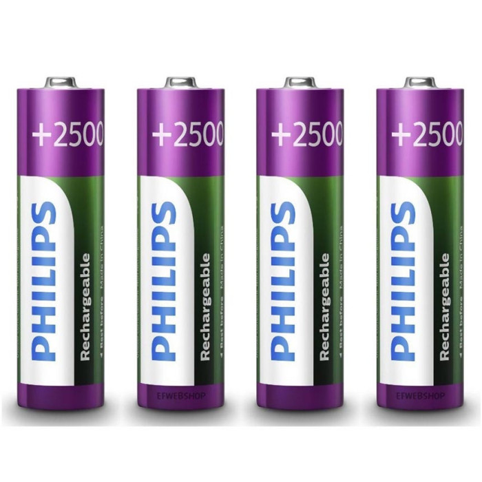 Pilha recarregável Philips AA 2500mAh R6B4RTU25/97 cartela com 4 unidades